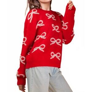 NEW VERY J bows sweater in red